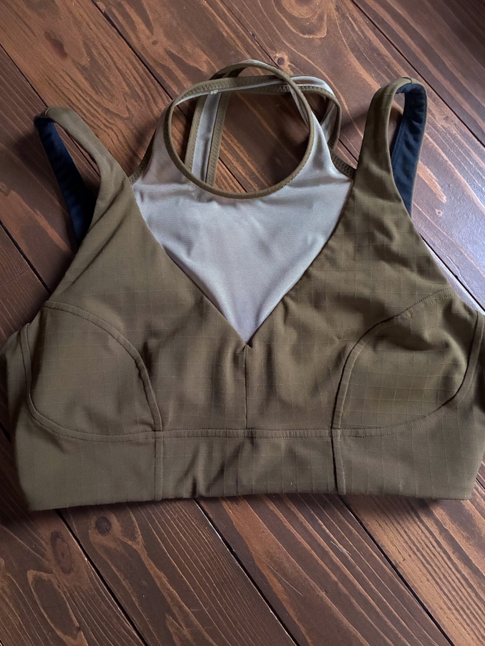 lululemon athletica Olive Green & Beige Crossback Sports Bra